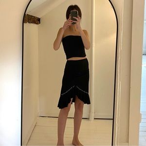 H.L Vintage Y2K Rhinestone Ruched Midi Skirt